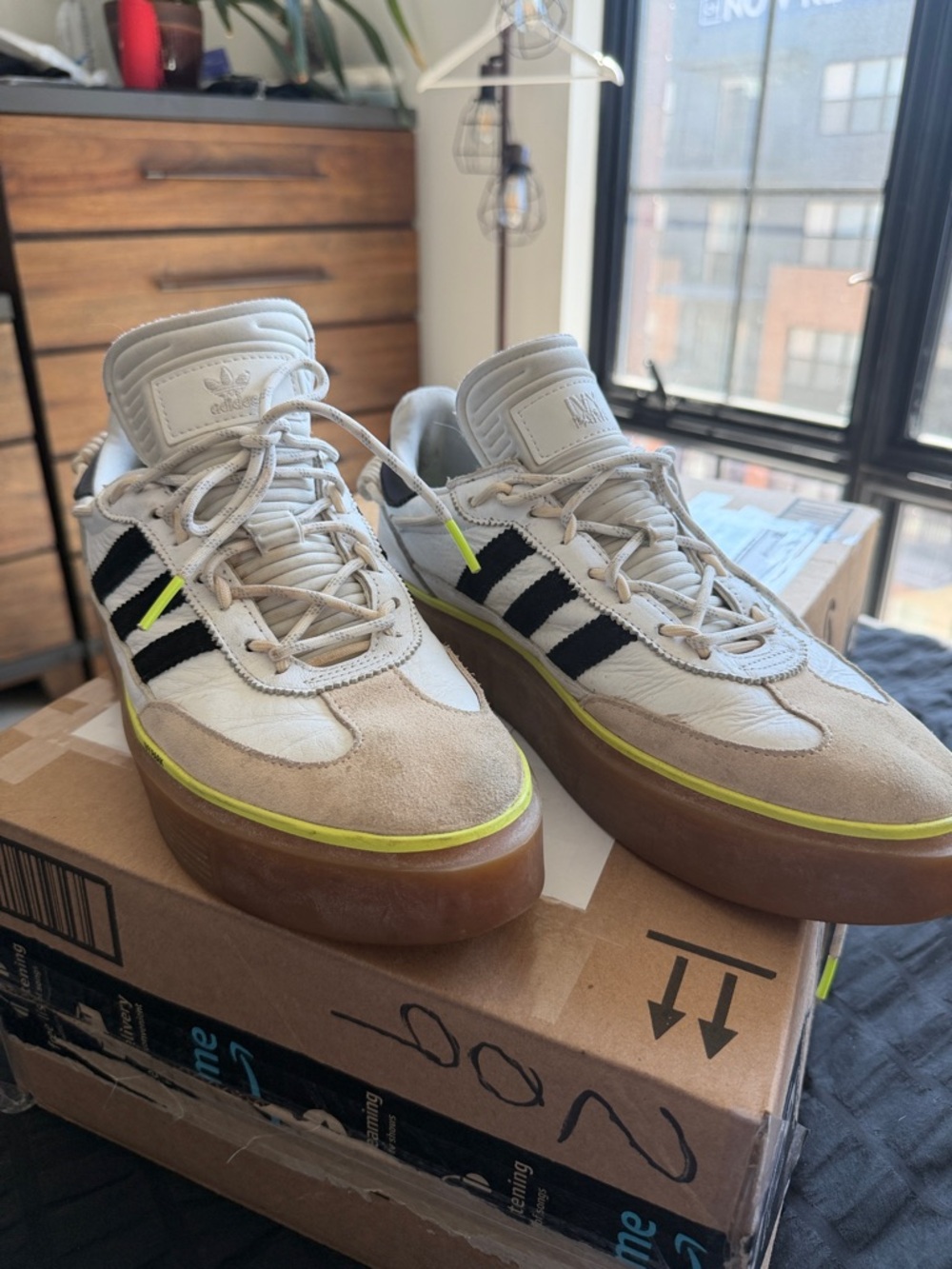 IVY Park x adidas Cream & Black Sneakers with Neon Yellow Trim
